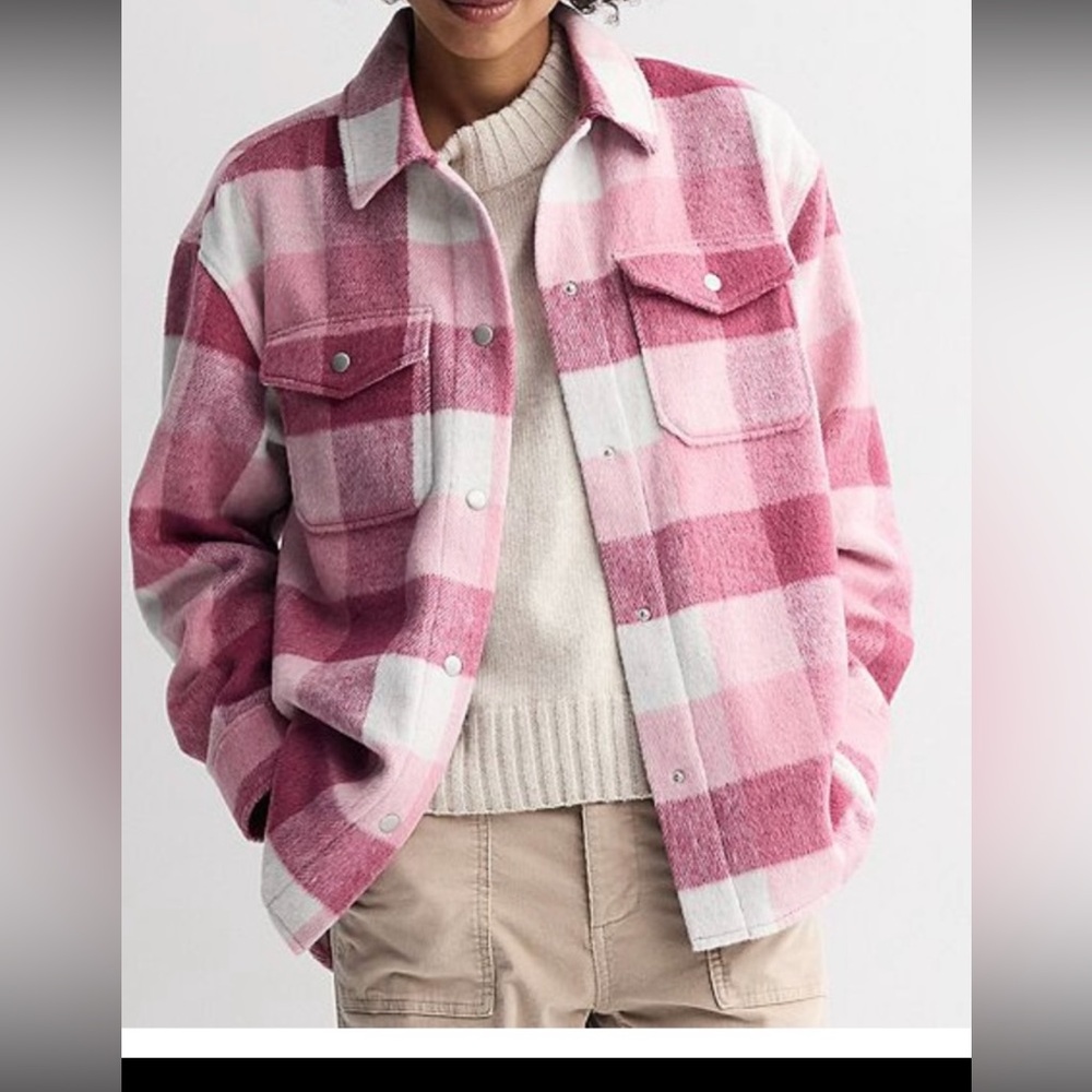 NWT Sonoma Pink and White Plaid Warm Shacket Med